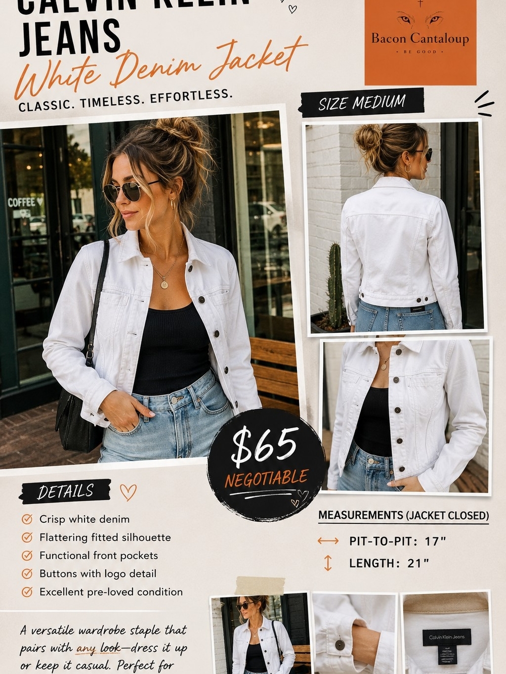 Calvin Klein White Denim Jacket for Women